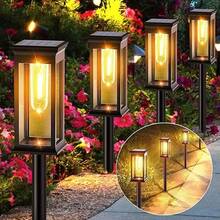 Warm-Colored Solar Lights,Used For Decorating Yards, Gardens, Landscapes, Terraces, Lawns, Paths And Driveways,12-Hour Long-Lasting Lights,Outdoor Solar Path Lights Are Waterproof. - 4件 - 查看 3