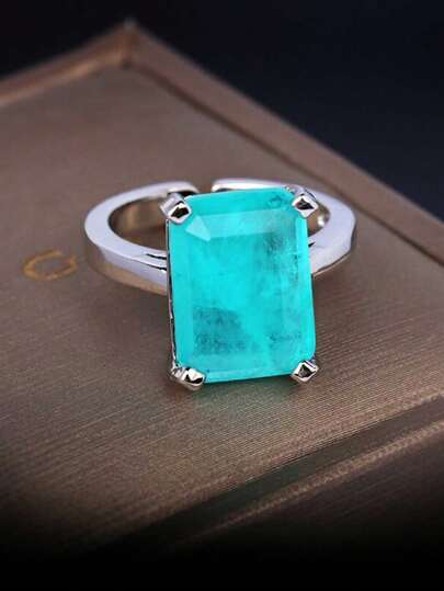 时尚四爪帕拉伊巴几何戒指，女士珠宝礼品，适合日常佩戴和通勤。