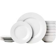 Porcelain Dinnerware Set, Microwave And Dishwasher , Service For 6, 18-Piece, Plates, Bowls, White - White - View 1