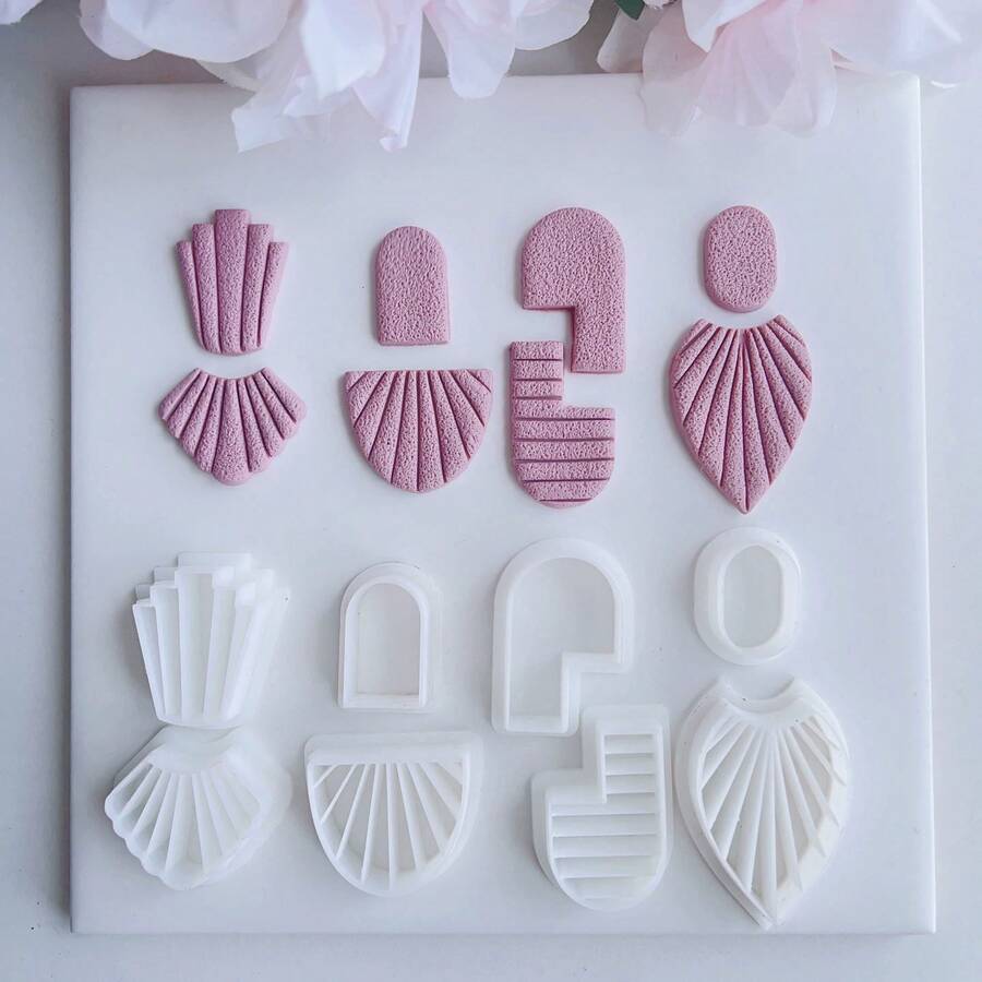 两件套波西米亚风格聚合物粘土切割模具，设计优雅，适合制作聚合物粘土耳环和陶瓷工艺品，细节精致。 - 白色 - 查看 1