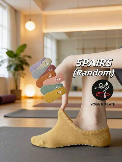 5 Pairs Women's Yoga Socks, Suitable For Yoga, Pilates, Barre, Hospital, Soft Knit Fabric, Non-Slip, Grip Socks, Suitable For Valentine's Day, Pride Month (US), Easter, Mother's Day, Mardi Gras, St. Patrick's Day, Spring/Summer/Fall