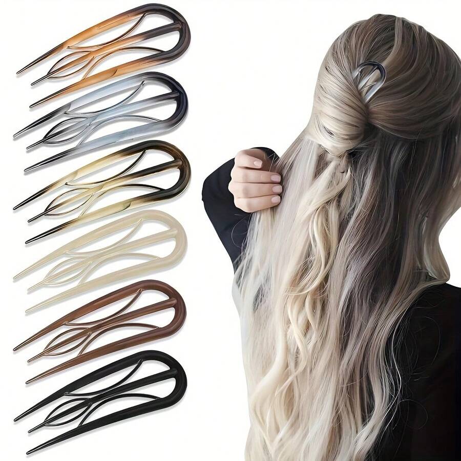3 pièces Pinces à cheveux françaises - Pinces à cheveux en fibre d'acétate rétro en forme de U, convenant aux cheveux fins et épais, design de préhension douce, facile à créer des chignons, des queues de cheval, convenant aux femmes de 14 ans et plus, accessoire capillaire quotidien, cadeau de remise des diplômes, cadeau de la fête des mères - Multicolore - Voir 1