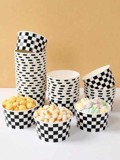 Bộ 10/25 bát giấy dùng một lần 8oz chủ đề xe đua cho tiệc sinh nhật, hộp đựng đồ ăn nhẹ bằng giấy kẻ caro đen trắng, khay đựng bánh cho tiệc tùng, hộp quà kẹo quà tặng tiệc sinh nhật lần thứ nhất chủ đề xe đua cho bé trai, trang trí tiệc mừng em bé chào đời, trang trí bàn tiệc tiết lộ giới tính, bát giấy, cốc kem giấy, hộp bỏng ngô, hộp đựng thức ăn, đồ dùng cho tiệc em bé, trang trí tiệc xe đua, đồ dùng cho tiệc sinh nhật.