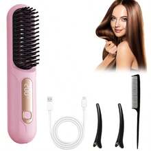 无线旅行直发器，迷你直发器，便携式热风直发梳，可充电电池，防烫设计，3档温度设置 - 多色 - 查看 12