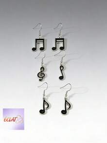 3Pairs Set Enamel Music Note Design Minimalist Personalized Earrings For Daily Wear Gift For Women Girls Fashion Jewelry 2024 New  Earring Accessories 1GH3 - 彩色 - 查看 1