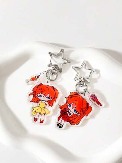 1个原创亚克力徽章钥匙扣，可爱风中少女插画，橙色调，JK风格，手绘，休闲时尚，友情，Y2K复古，可爱，街头风，休闲，派对，校园，纪念礼物，包包挂饰，四季皆宜，公司活动，送给女朋友的礼物