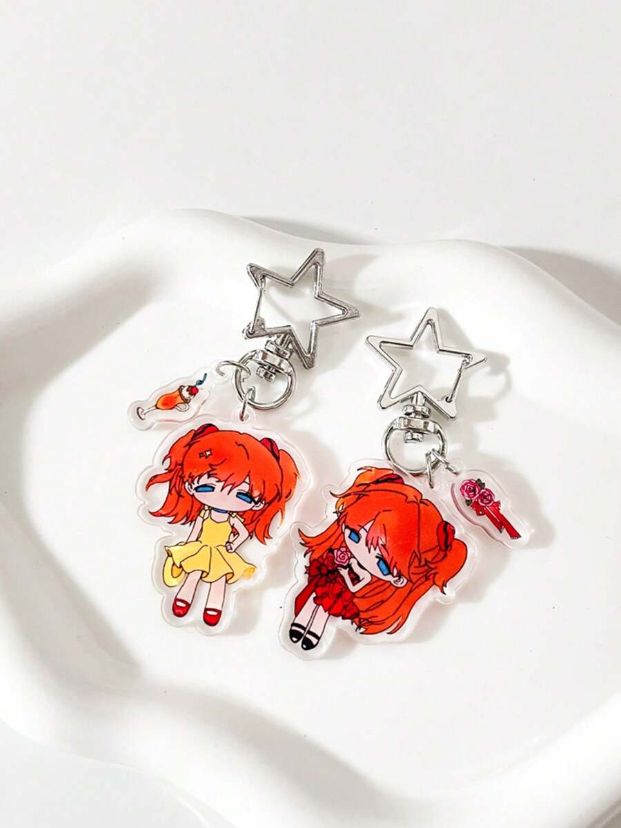 1pc Original Acrylic Badge Keychain, Cute Girl In The Wind Illustration, Orange Tone, JK Style, Hand-Drawn, Casual, Fashionable, Friendship, Y2K Retro, Cute, Street Style, Casual, Party, School, Commemorative Gift, Bag Charm, Suitable For All Seasons, Company Events, Gift For Girlfriend - Multicolor - View 1
