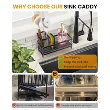 Kitchen Sink Caddy With Water Absorbent Diatomite Stone Sink Tray Fast Drying Sink Organizer With High Dish Brush Holder Sponge Holder For Kitchen Sink Stainless Steel - màu đen - Xem 3