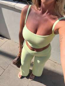Women's Solid Color Minimalist Casual Camisole & Pants Set Summer - Green - View 2