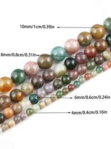 1串天然玛瑙宝石圆形散珠，适用于珠宝制作、DIY手链饰品，尺寸：4、6、8、10毫米 - 彩色 - 查看 7