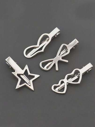 10/4/2个装女士星形金属发夹，适用于刘海、休闲短发、约会之夜侧夹、街头风、校园风Y2K爪夹、发爪、发卡、学习用品、发饰
