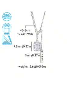 925 Silver Square Diamond Tassel Necklace, Luxury Elegant Letter Pendant Clavicle Chain For Women - Silver - View 7
