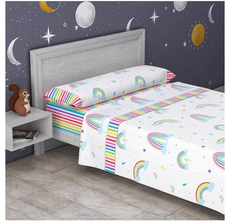 Children's Sheet Set For Beds 90-105cm, 3 Pieces - 1 Fitted Sheet, 1 Top Sheet And 1 Pillowcase - 2026-arcoiris - View 1