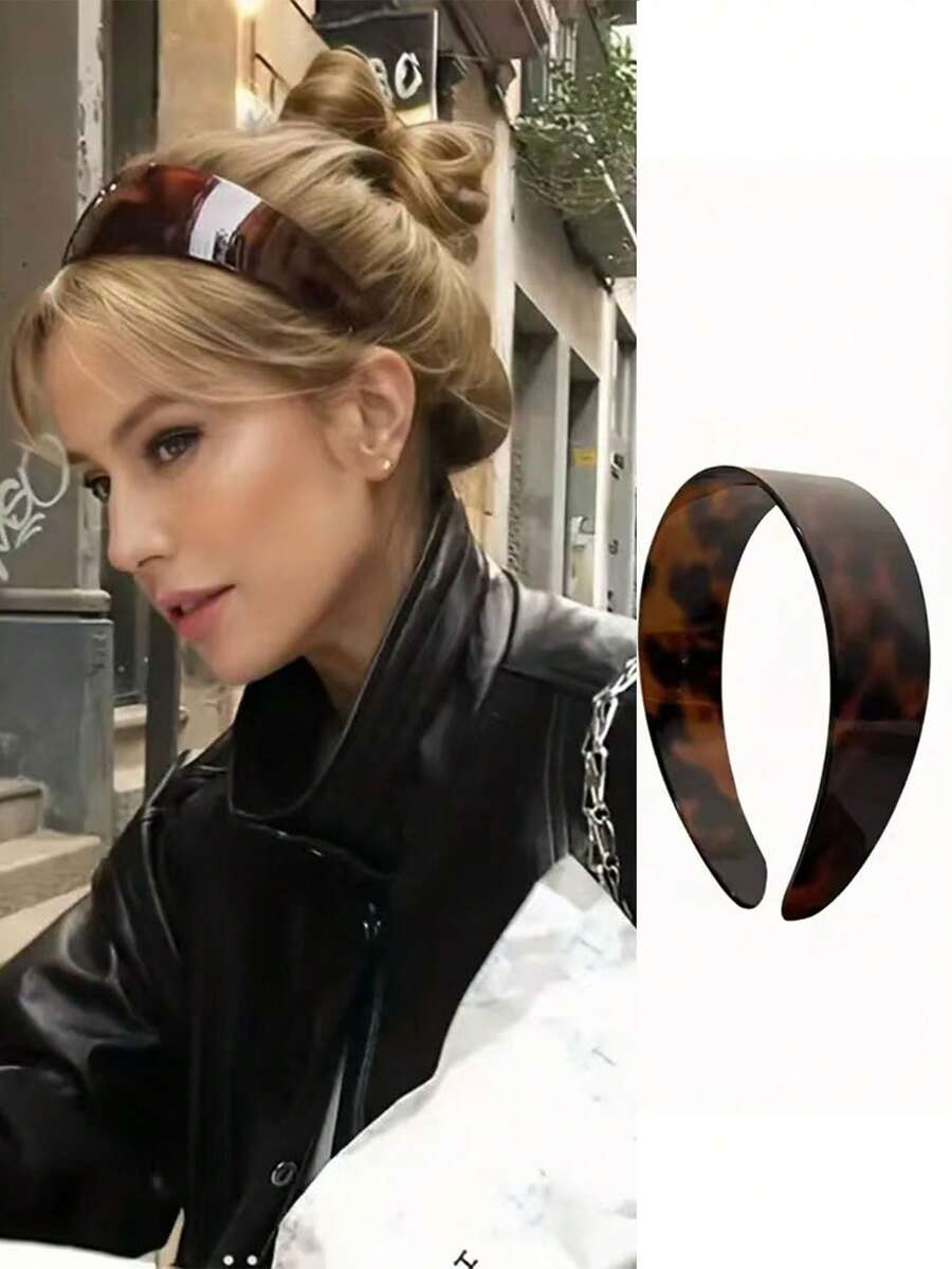 1条法式经典时尚宽版醋酸纤维玳瑁纹发箍，防滑齿设计，光泽厚实，不伤发，女士发饰发带发箍 - 彩色 - 查看 1