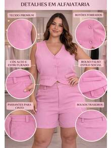 Tailored Suit, Charlotte Plus Size, Shorts + Vest - Màu hồng gỉ - Xem 4