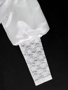 Đầm ôm dáng màu trắng ren satin dành cho nữ cỡ lớn, tay phồng, thắt lưng đính ngọc trai, thanh lịch, thích hợp dự đám cưới, tiệc cocktail, các dịp trang trọng. - trắng - Xem 6