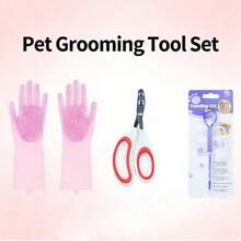 New Pet Grooming Set, Double-Hole Professional Cat Nail Clippers, Pet Medication Dispenser, And Anti-Bite Bathing Gloves, Sold As A Set - View 6