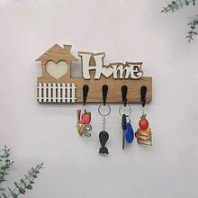 Perchero de llaves de estilo moderno con 4 ganchos de madera - Organizador de llaves de pared decorativo para el hogar - Fácil instalación, obra de arte hecha a mano - Patrón de pareja y gato - Multicolor - Ver 7