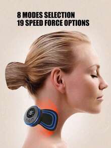 1pc Rechargeable Portable Mini Neck Massager, Electric Neck Massage Pad To Relieve Shoulder & Neck Stress, EMS Microcurrent Neck Massage Patch, 8 Modes 19 Intensity Levels, Suitable For Work, Home And Travel - Blue - View 5