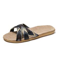 Men's Summer Linen Slippers, Indoor Lightweight Non-Slip Comfortable Bedroom Sandals - Black - View 5