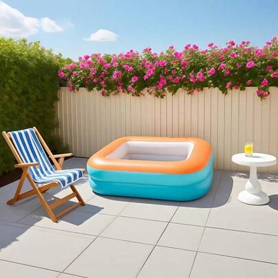 1pc Foldable Inflatable Swimming Pool - Indoor/Outdoor Portable Use, No Power Needed, 1-3/4 Person Capacity, 2-Layer Design, Vibrant Colors (Sea Blue/Green/Orange) Suitable For Holidays, Parties, Music Festivals, Inflatable Swimming Pool Float, Indoor & Outdoor