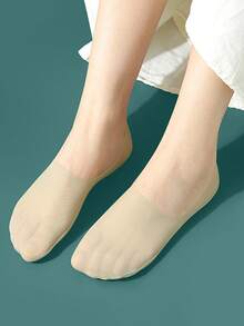 1/5/10双装女士夏季超薄隐形低帮硅胶防滑网眼无缝冰丝船袜 - 彩色 - 查看 5