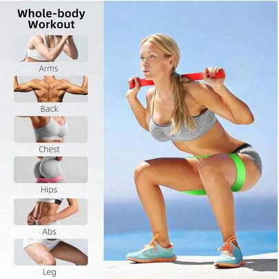 5件套瑜伽阻力带套装（含阻力环） - 多色健身阻力带，适用于深蹲、举重、拉伸和全身锻炼，健身房和瑜伽馆必备（适合初学者和高级用户）