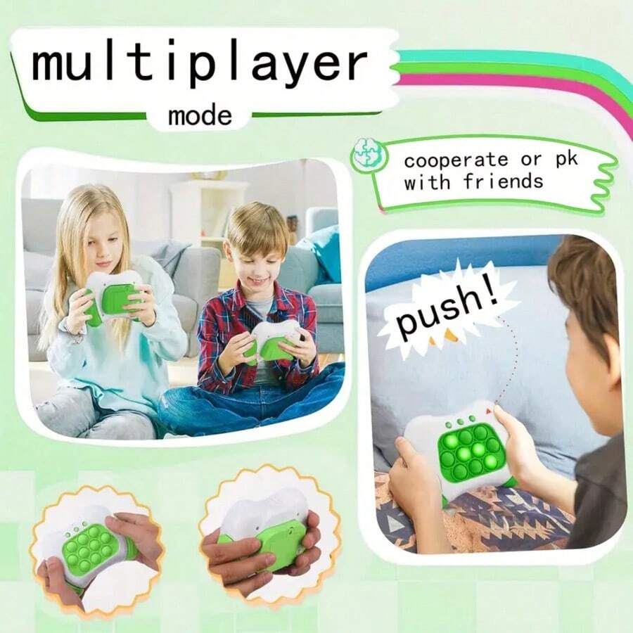 Sensory Stress Relief Finger Push Toy - An Interactive Sensory Toy With A Quick Button Operation Mechanism, Made Of ABS Material, A Handheld Stress Relief Game Console, Featuring Glowing Bubbles And Red/Specific Patterns. An Entertaining Gift For Birthday Parties. - 綠色 - 查看 1