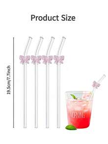 12pcs Reusable Glass Straws With Butterfly Pendant - Anti-Bend Straw Set + Cleaning Brush - Elegant For Cocktails, Smoothies And Cold Drinks (20cm) - View 7