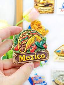 1 pezzo Calamita da frigo souvenir di viaggio in Messico, riproduzione di elementi classici in pittura 3D, come patatine di mais, cibo messicano taco, piramide maya, teschio della cultura, sombrero e procione che suona la chitarra, simboli iconici, colori vivaci e texture fine, decorazione per frigorifero domestico, regalo commemorativo di viaggio per amici e colleghi, adatto per collezione e decorazione quotidiana, combinando estetica e significato commemorativo - magneti da frigorifero - Visualizzare 4
