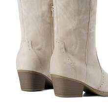 Womens Vintage Embroidered Western Boots Cowboy Knee High Boots Comfortable Pull On Side Zipper Chunky Heel Cowgirl  Retro Tall Boots - Màu be - Xem 8