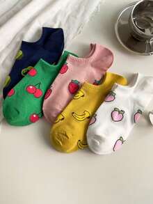 1/3 Đôi tất tàng hình in hình trái cây dễ thương, tất tàng hình dành cho nữ, tất cổ ngắn họa tiết trái cây dễ thương cho nữ, tất cổ thấp ngộ nghĩnh cho bé gái - Nhiều màu - Xem 7