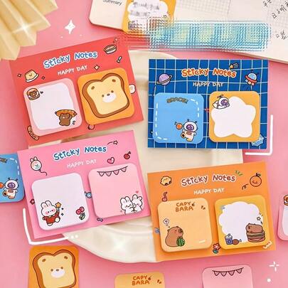 1pc Cute Cartoon Combination Sticky Notes, High-Quality Removable Adhesive Memo Pad