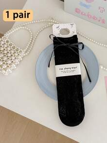 1双女士小腿袜（无硬纸板），薄款芭蕾舞风格交叉蝴蝶结小腿袜，适合春夏穿着，可搭配裙子等多种服饰。 - 彩色 - 查看 18