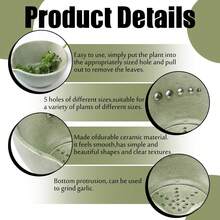 FoldTier Herb Stripper Bowl With Garlic Grater - 2-In-1 Resin Herb Stripper Tool With 5 Hole Sizes Built-In Garlic Grater \U2013 Efficient Peeling Kitchen Tools For Cooking Peeling Off The Leafy - 黑色 - 查看 2