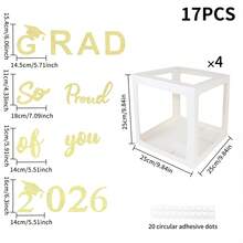 2026 Graduation Season Balloon Box Decor, 4pcs Black Graduation Party Balloons Box Printed With "GRAD", "Class Of 2026", "OF CLASS", Mini Cap Graduation Decor, Congratulations To The Class Of 2026 - Multicolor - View 9