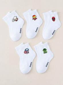 1/5 Pack Marvel Cartoon Cute Pattern Children's Socks, Ruffle Socks, Bubble Ruffle Socks. Boys' Socks, Girls' Socks, Toddler Socks, Suitable For Daily Wear, Party Gifts, Easter Gifts, Spring/Summer Gifts. Suitable For All Seasons, Soft & Comfortable, Non-Slip Crew Socks. Children's Fashion Accessories. - Multicolor - View 5
