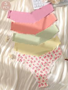 5pcs Women Briefs Seamless Comfortable Soft Fabric Sexy Triangle Panties - Multicolor - View 1
