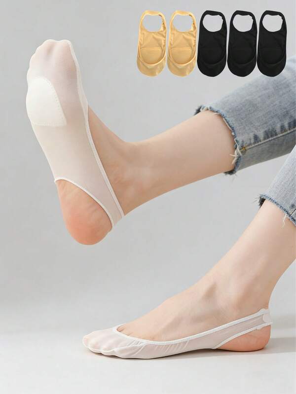 chuanwa（2） 1/5/10 Pairs Women Summer Silky Invisible Half Palm Boat Socks, Non-Slip Socks For High Heels, Ladies Suspender Socks
