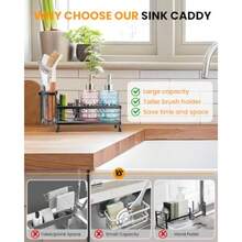 Kitchen Sink Caddy With Water Absorbent Diatomite Stone Sink Tray Fast Drying Sink Organizer With High Dish Brush Holder Sponge Holder For Kitchen Sink Stainless Steel - màu đen - Xem 7