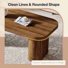 FINMIND Mesa de centro rústica de 47 pulgadas, mesa rectangular para sala de estar con esquinas redondeadas, mesa central de acento rústico con base resistente para sala de estar, apartamento, marrón - Marrón - Ver 11