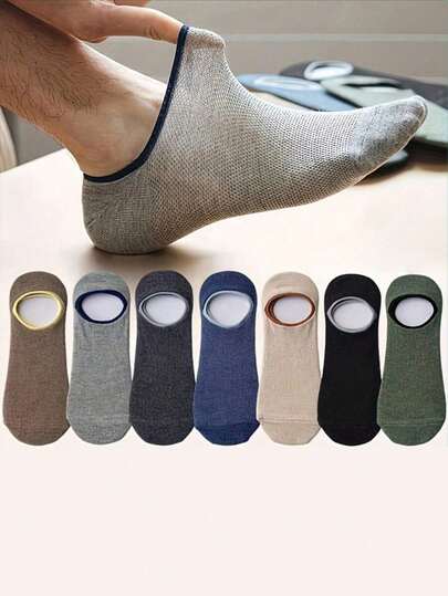 1/5 أزواج جوارب قارب عشوائية اللون للرجال من شبكة تنفس قطنية مناسبة للتنقل اليومي والأوقات الحرة والرياضة، بدون لوحة الكعب