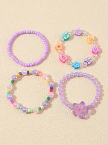 4pcs/Set Girls Cute Polymer Clay Butterfly, Flower, Fruit, Sun, Cloud Beaded Bracelet Set, Suitable For Girls Daily Wear And Gifting To Friends - Multicolor - View 16