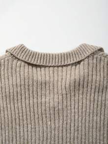 Men's Fashion Casual Holiday Daily Commute Home Versatile Pullover Sweater, Loose Fit Ribbed Solid Color Minimalist Knit Top, Long Sleeve Turn-Down Collar, Autumn/Winter - Khaki - View 10