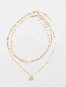 2pcs Layered Round Pendant Beaded Necklace For Women, Golden Color (Random Bead Quantity). Ideal Gift For Girlfriend Wife Sister, Daily Casual Fashion Neck Decoration - Vàng - Xem 5