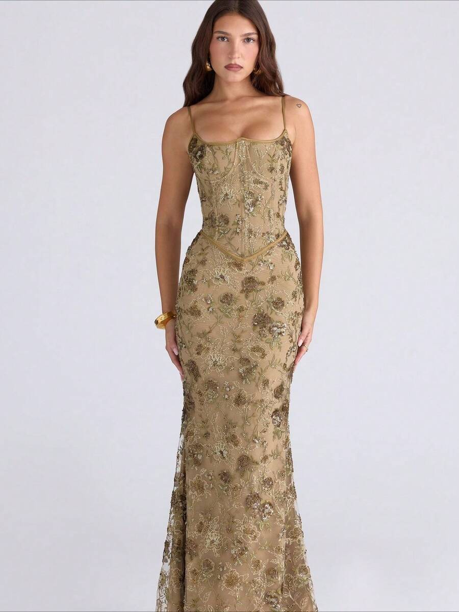 Fashionable New Women's Dress, Elegant And Graceful, Low-Cut Sleeveless, Sexy Backless Lace-Up Dress - 橄欖青銅色 - 查看 1