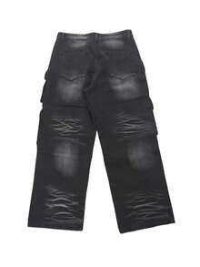 1 chiếc quần cargo denim dáng rộng nhiều túi kiểu Mỹ cổ điển dành cho nam, thiết kế đường phố, quần jeans ống rộng (Không bao gồm thắt lưng và phụ kiện) - màu đen - Xem 10