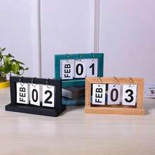 Wooden Perpetual Calendar Flip Month Date Display Desktop Schedule Daily Planner Office Home Decor Photo Props - black - View 2