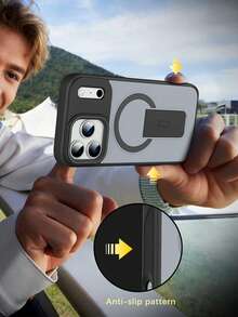 Creative Foldable Invisible Bracket Magnetic Glossy Skin Invisible Bracket Phone Case Compatible With IPhone 17 Pro Max, 16 Pro New Model, 15, Personalized 14, Simple 13/12/11, 17 Air, 15 Plus, Anti-Fall - Black - View 5