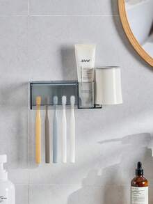 Multi-Function Toothbrush Holder, Adhesive Wall-Mounted Toothbrush Rack, No Drilling Required, Wall-Mounted Bathroom Toothbrush & Accessories Organizer - Multicolor - View 4